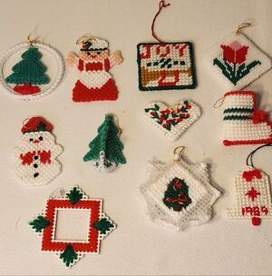 11 Vintage Plastic Canvas Christmas Ornaments